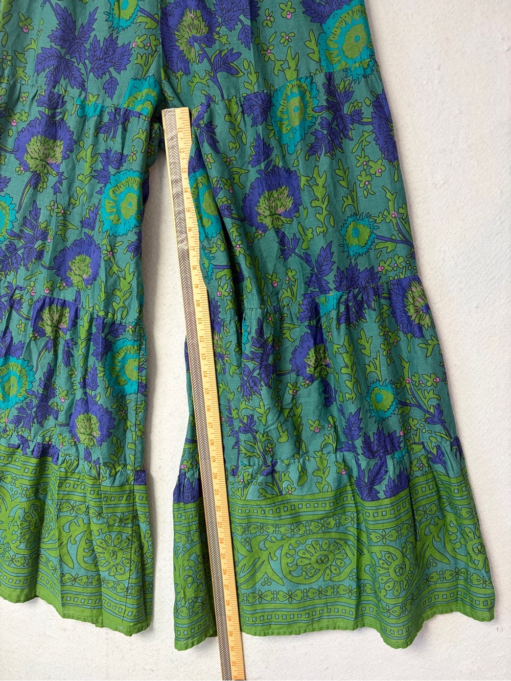 Natural Life Patti Palazzo Pants Floral Tiered Cotton Wide Leg Boho Green Size M - Picture 8 of 10